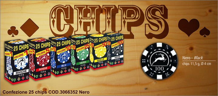 Cod. 3066352. Set da 25 chips - nero. Prezzo al pubblico per singolo set  4,70
